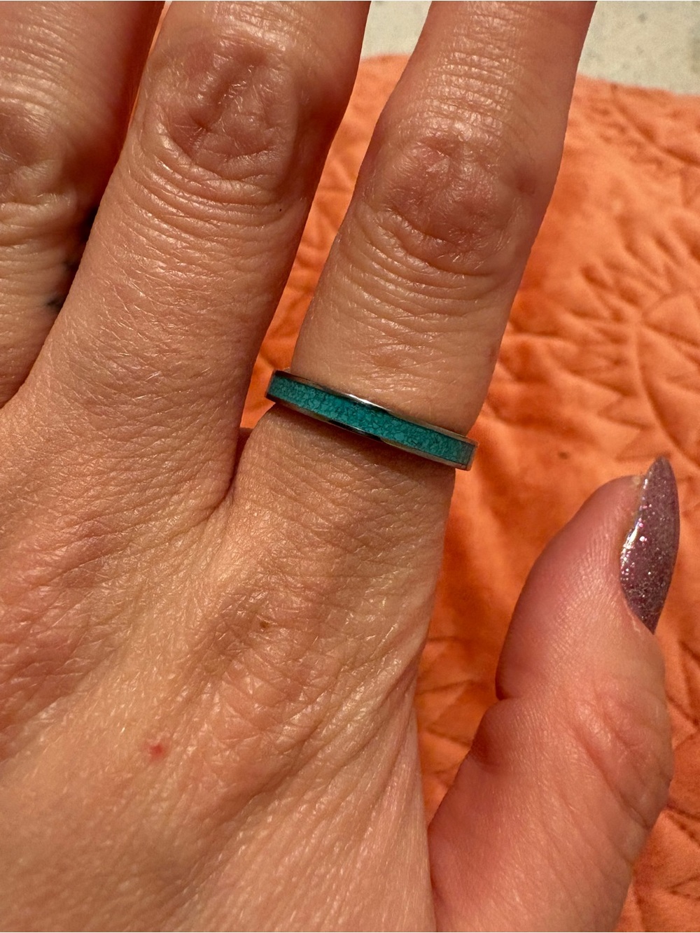 Natural Turquoise Inlay Ring - Size 7.5